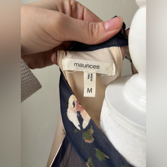 Maurices Floral Cold Shoulder Halter Dress Navy/Pink Tie Sleeve Size M - Picture 2 of 13